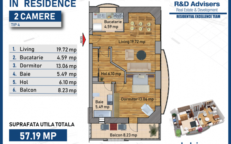 Apartament cu 2 camere tip 1 In Residence