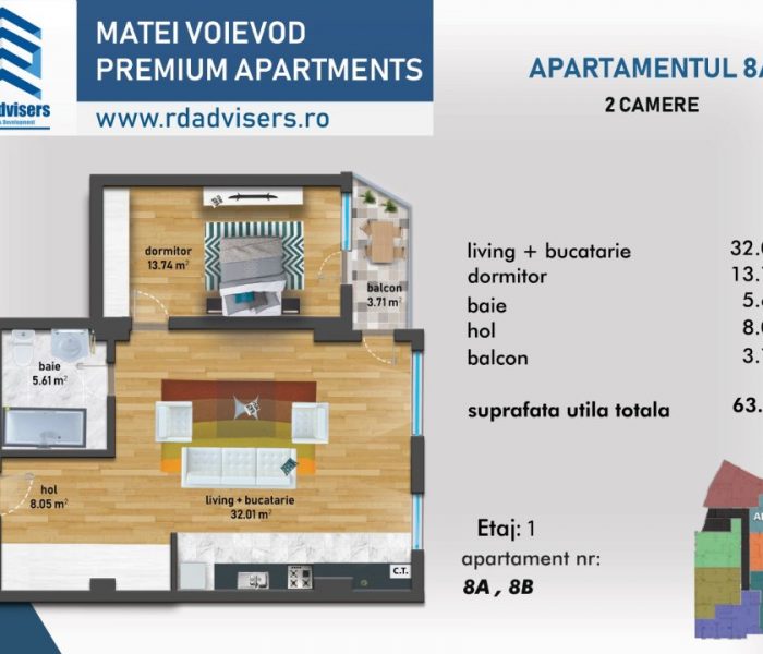 Matei Voievod Premium Apartments - apartament 2 camere plan 2d