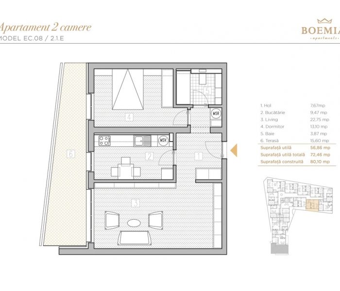 Boemia Apartments - Apartament 2 Camere 018