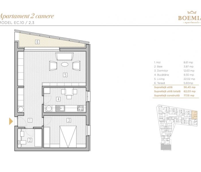 Boemia Apartments - Apartament 2 Camere 020