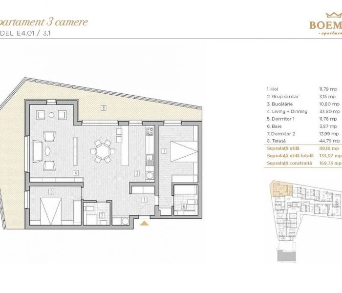 Boemia Apartments - Apartament 3 Camere 001