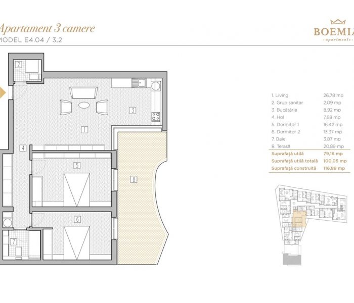 Boemia Apartments - Apartament 3 Camere 002