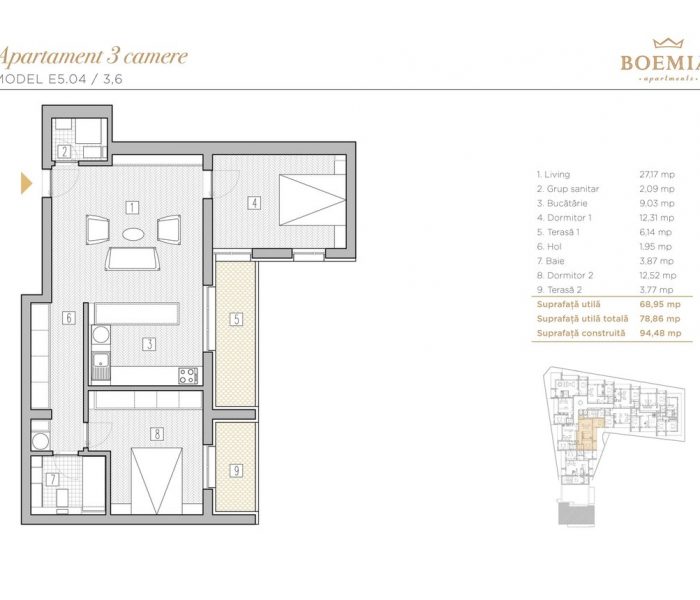 Boemia Apartments - Apartament 3 Camere 003