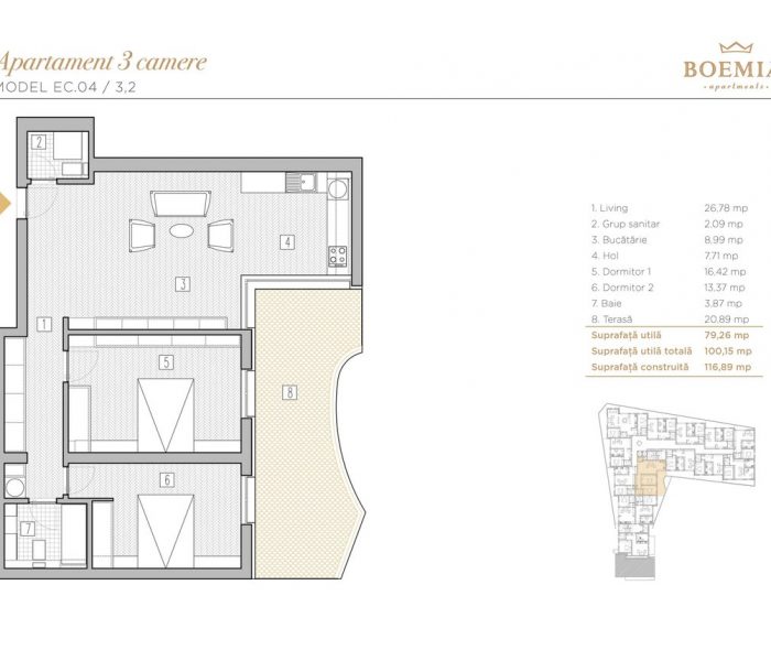 Boemia Apartments - Apartament 3 Camere 006