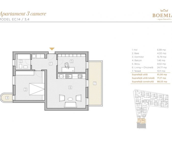 Boemia Apartments - Apartament 3 Camere 008